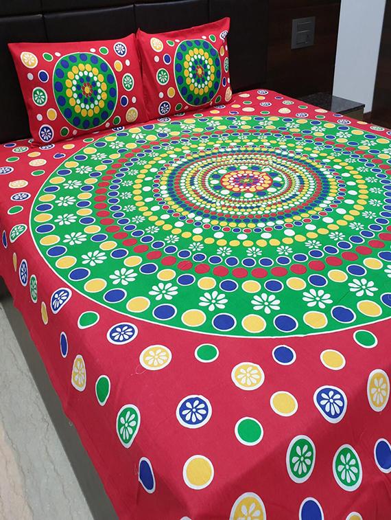 cotton printed double bed sheet with 2 pillow covers - 16436996 - Zoom Image - 0