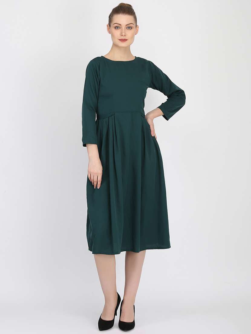 round neck pleated a-line dress
