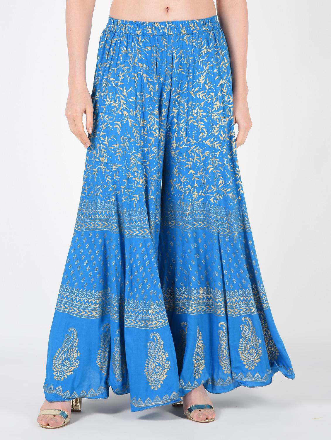 gold printed flared palazzo - 16438510 -  Zoom Image - 0