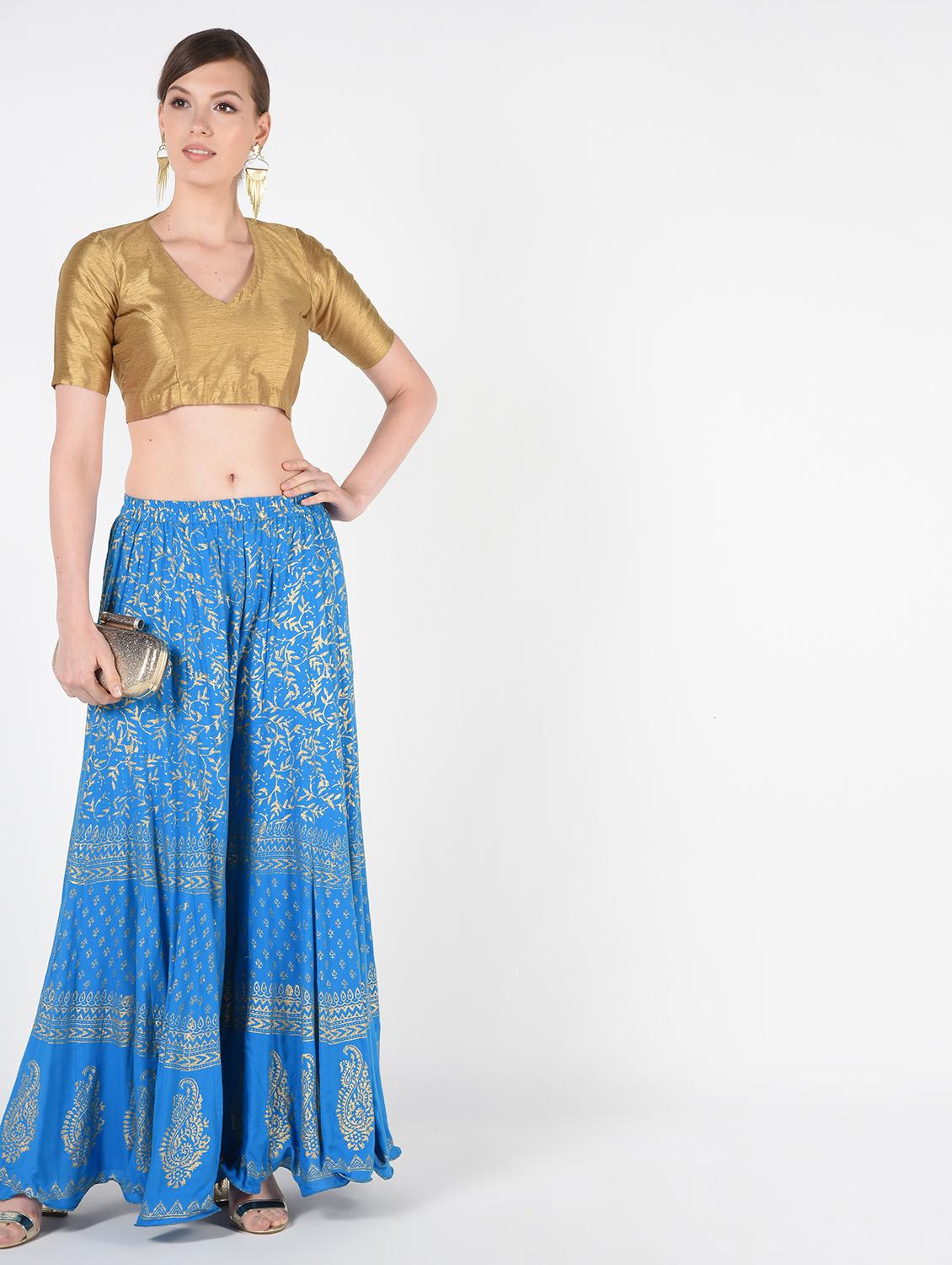 gold printed flared palazzo - 16438510 - Standard Image - 3