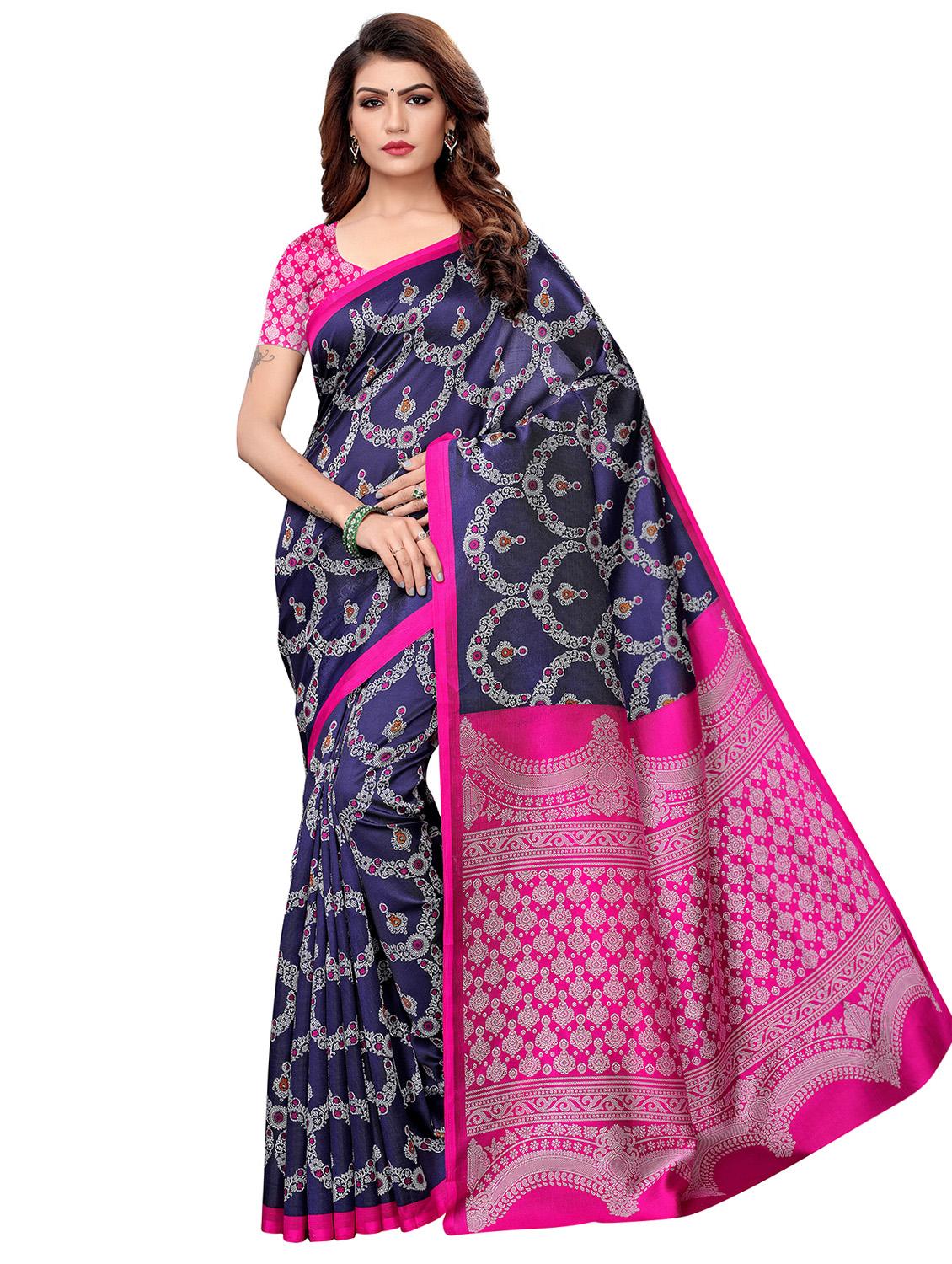 floral printed silk saree with blouse - 16438597 -  Zoom Image - 0
