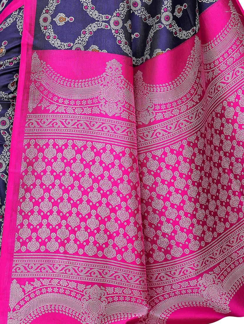 floral printed silk saree with blouse - 16438597 - Standard Image - 3