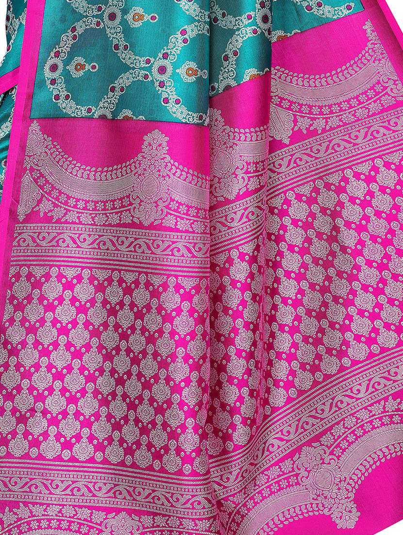 turquoise silk blend mysore saree with blouse - 16438600 - Standard Image - 3