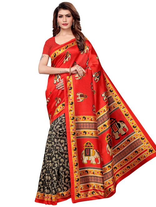 printed half & half saree with blouse - 16438606 - Standard Image - 0