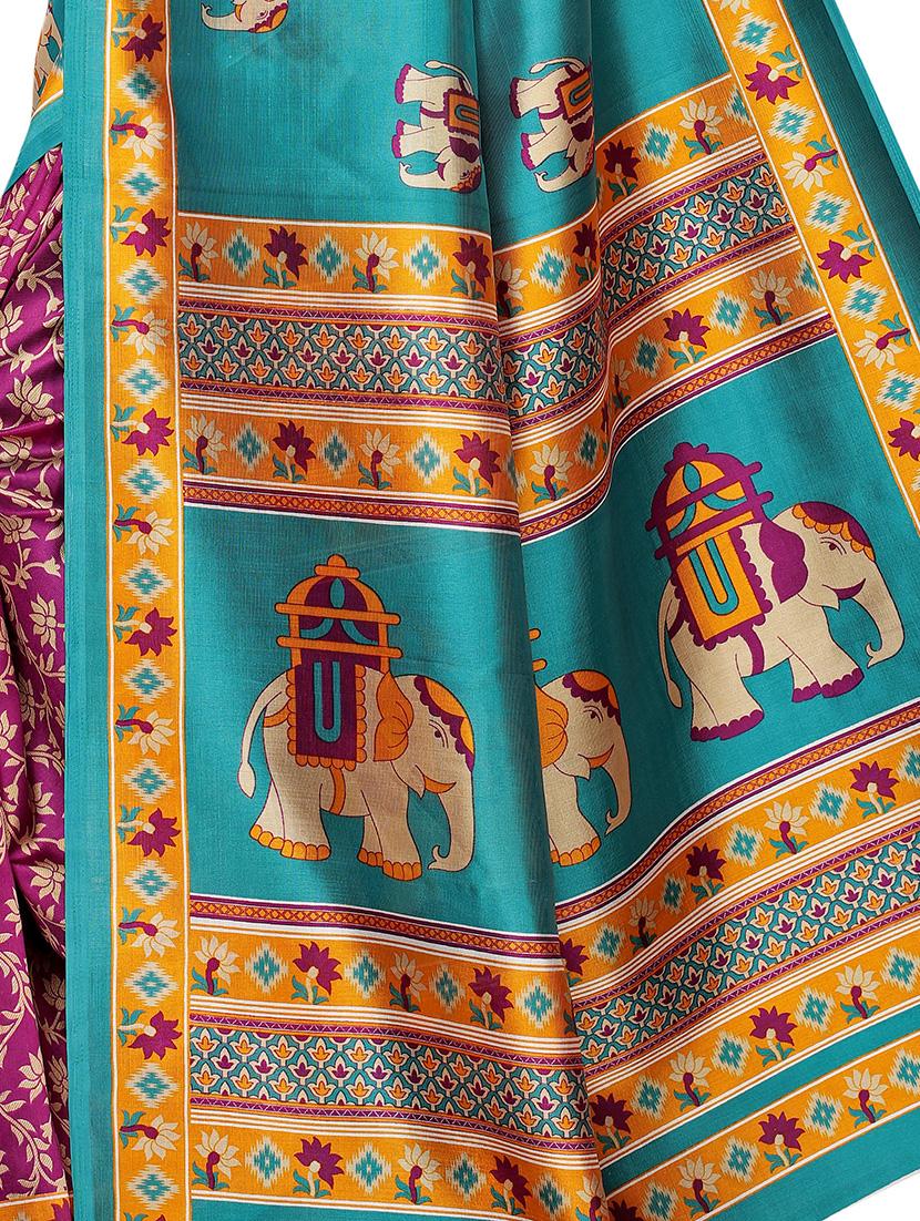 turquoise silk blend mysore saree with blouse - 16438609 - Standard Image - 3