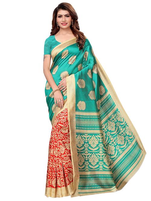 turquoise silk blend mysore saree with blouse - 16438613 - Standard Image - 0