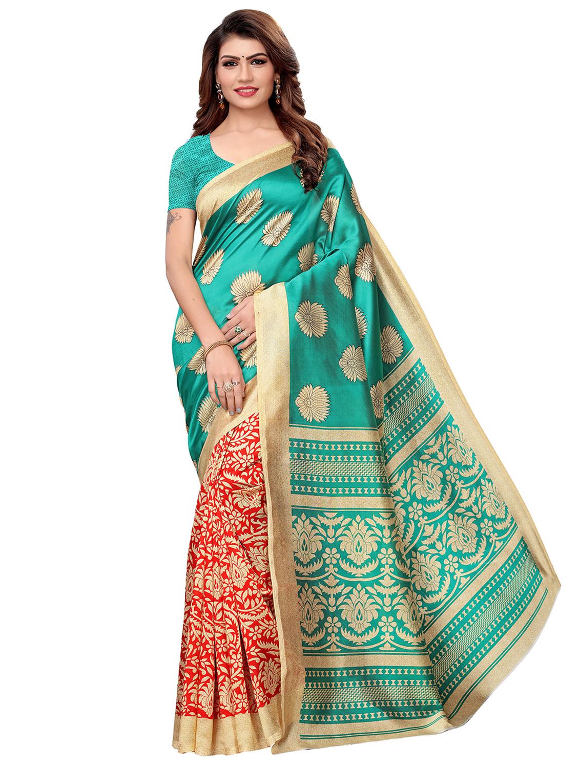 turquoise silk blend mysore saree with blouse - 16438613 - Zoom Image - 0