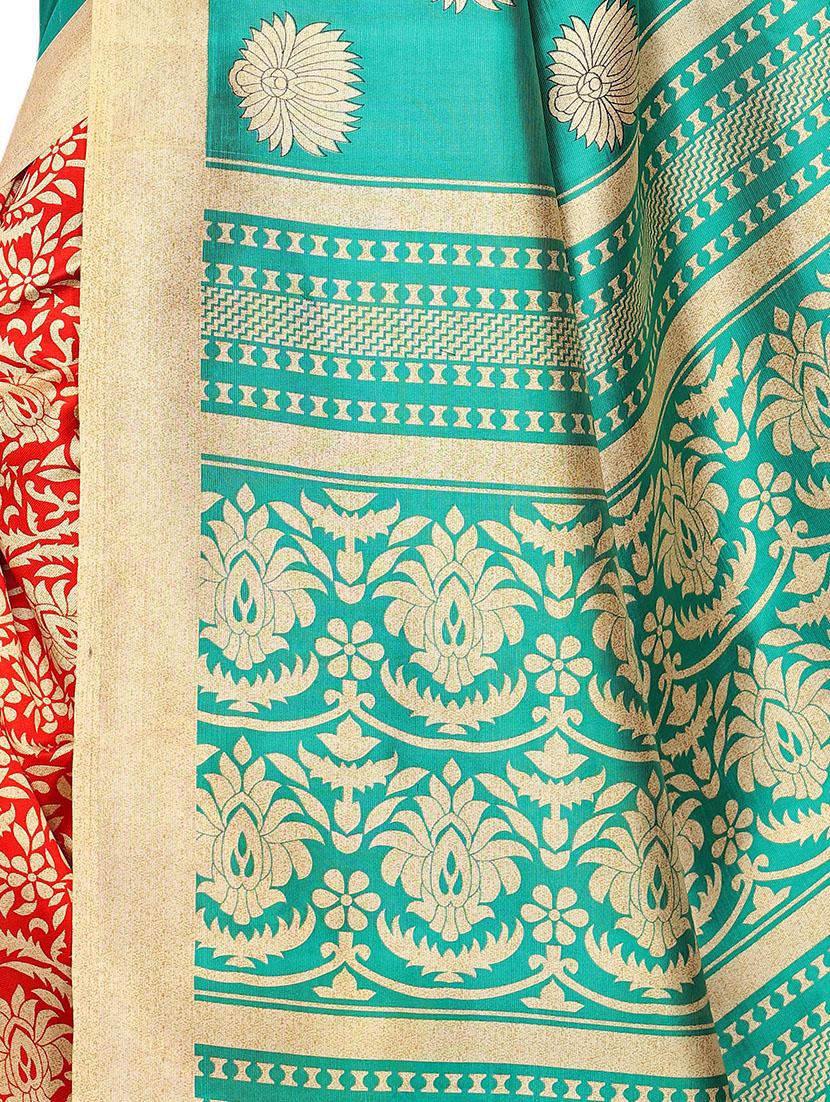 turquoise silk blend mysore saree with blouse - 16438613 - Standard Image - 3