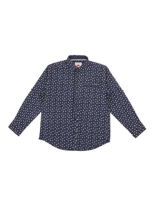curved hem geometric print shirt - 16439236 -  Standard Image - 0