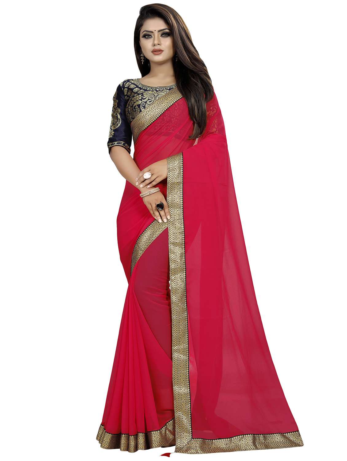 solid bordered saree with blouse