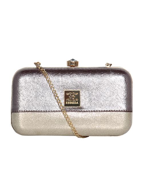gold leatherette (pu) box clutch - 16440959 - Standard Image - 0