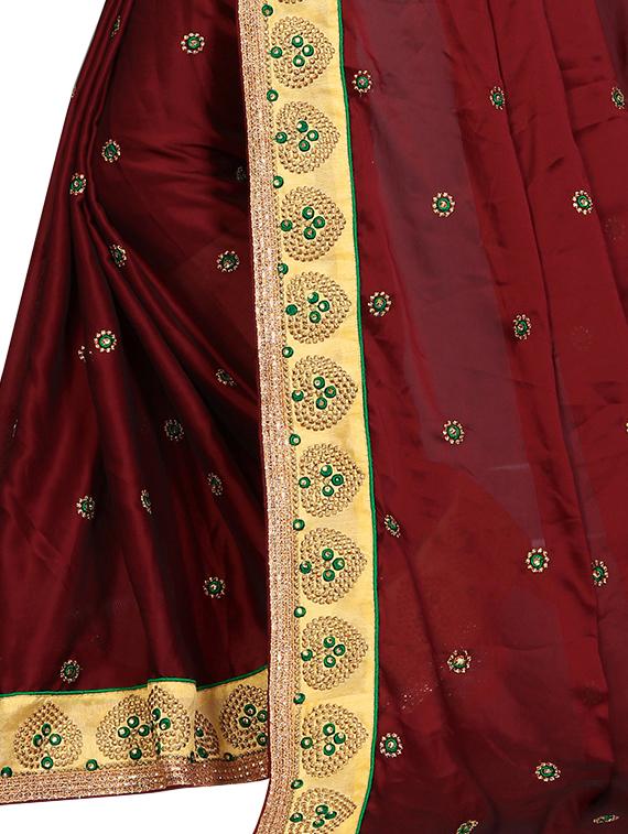 contrast border embroidered saree with blouse - 16440977 - Standard Image - 3