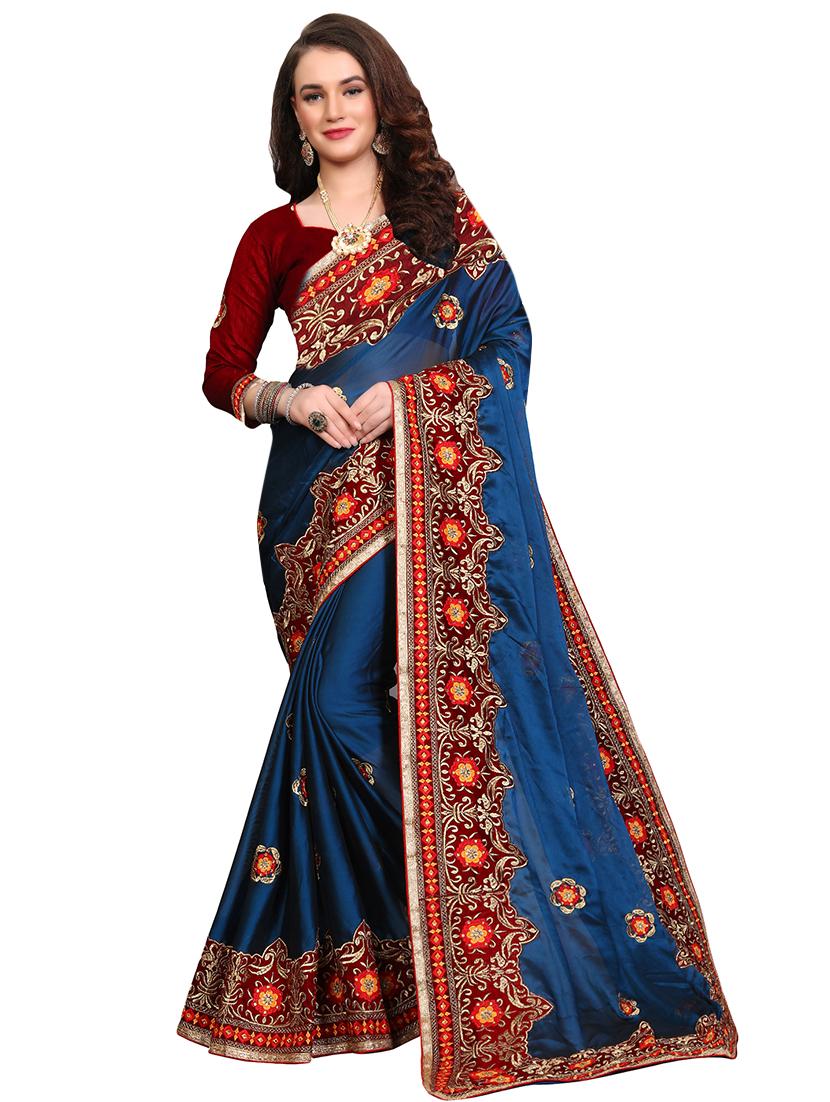 floral embroidered saree with blouse - 16440978 -  Zoom Image - 0