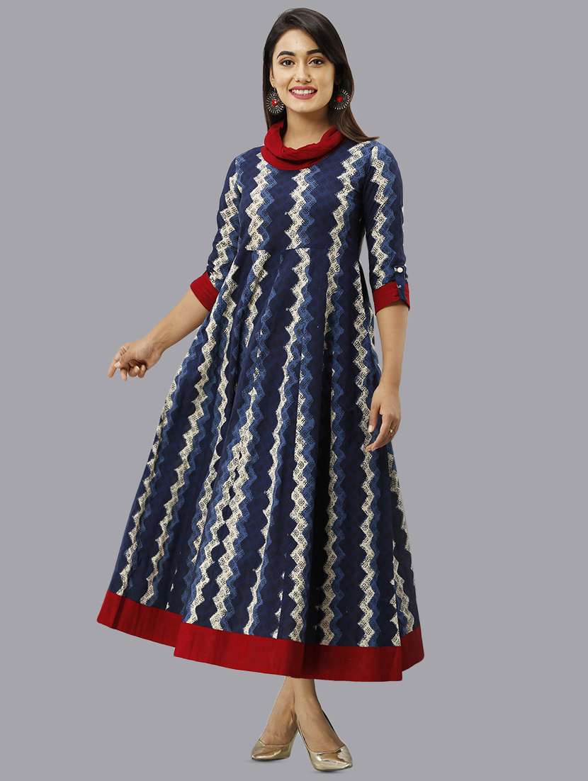 indigo printed anarkali kurta