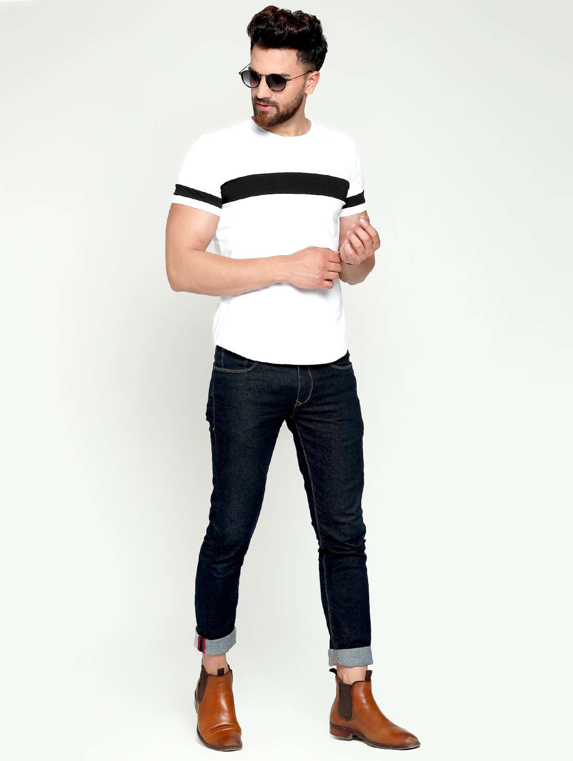 white cut & sew color block t-shirt - 16445107 - Standard Image - 3