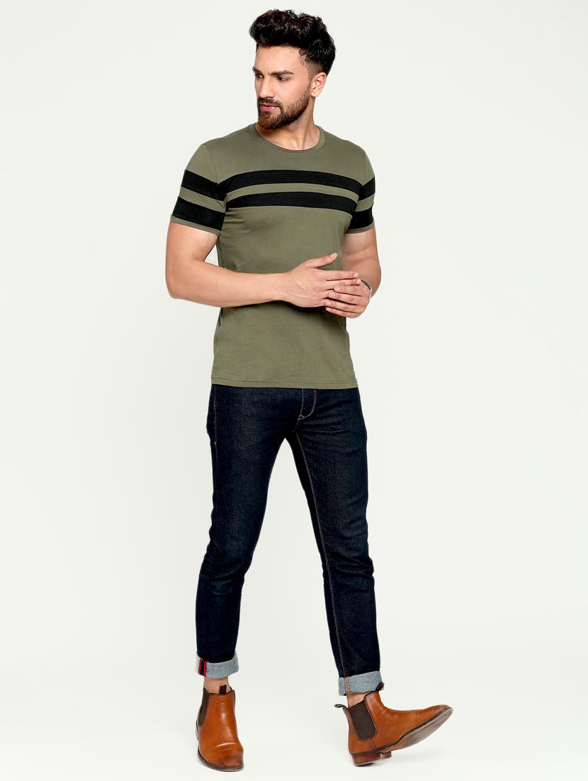 men olive slim fit cut & sew t-shirt - 16445110 - Standard Image - 3
