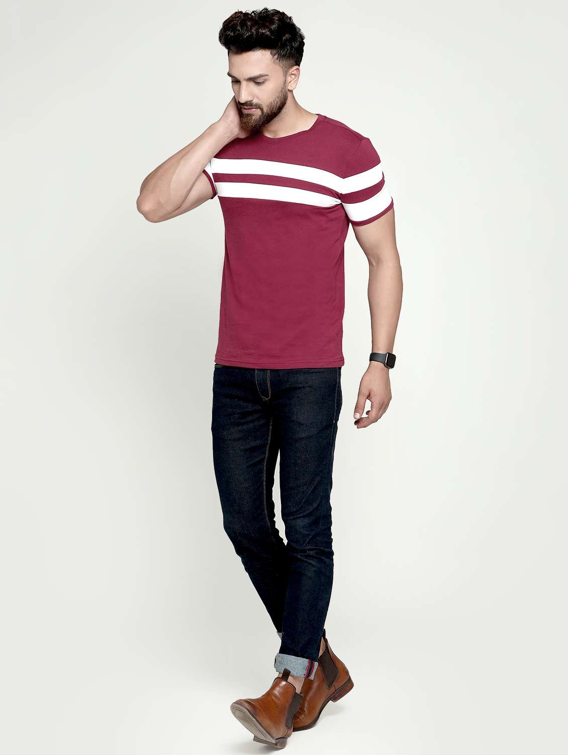 maroon striped t-shirt - 16445111 -  Standard Image - 3