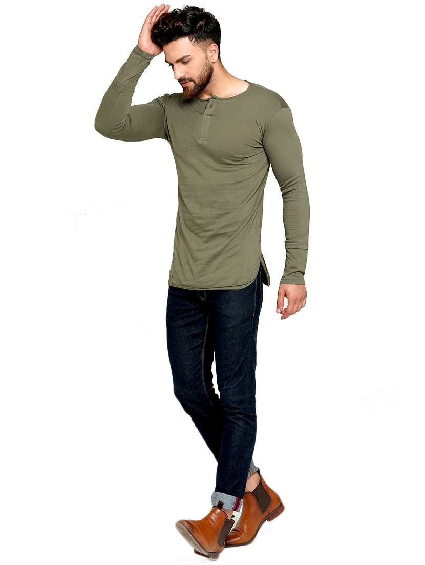 olive green solid t-shirt - 16445121 - Standard Image - 3