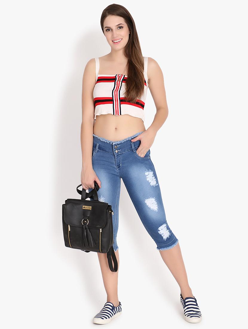 frayed hem distressed capri - 16445177 - Standard Image - 3