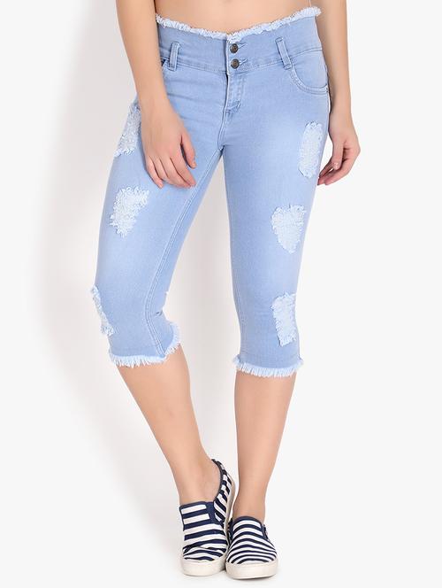 frayed hem distressed capri - 16445178 - Standard Image - 0