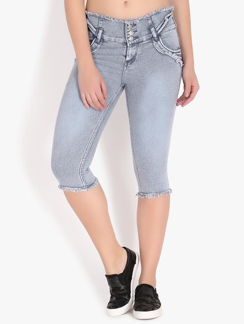 frayed hem distressed capri - 16445181 - Standard Image - 0