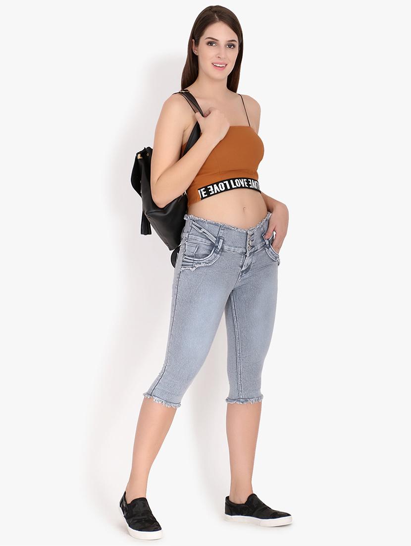 frayed hem distressed capri - 16445181 - Standard Image - 3