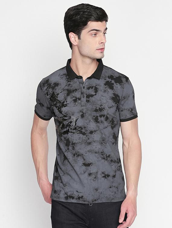 grey printed polo t-shirt - 16447029 - Zoom Image - 0