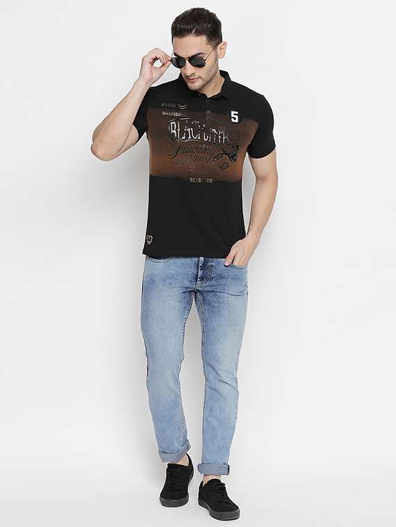 black chest print polo t-shirt - 16447036 - Standard Image - 3