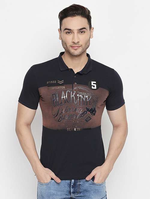navy blue chest print polo t-shirt - 16447037 -  Standard Image - 0
