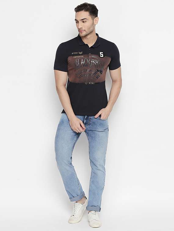 navy blue chest print polo t-shirt - 16447037 - Standard Image - 3
