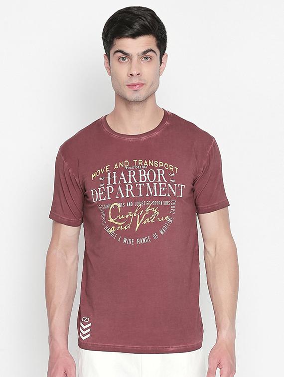 maroon typographic chest print t-shirt - 16447042 - Zoom Image - 0