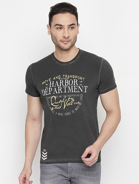 grey typographic chest print t-shirt - 16447043 - Zoom Image - 0