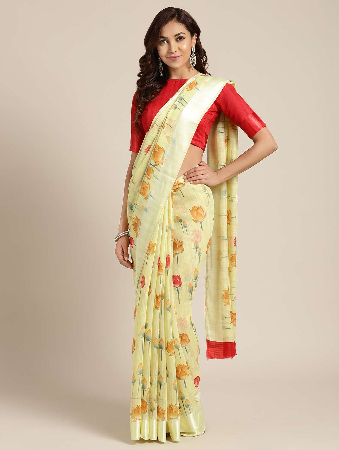 floral printed saree with blouse