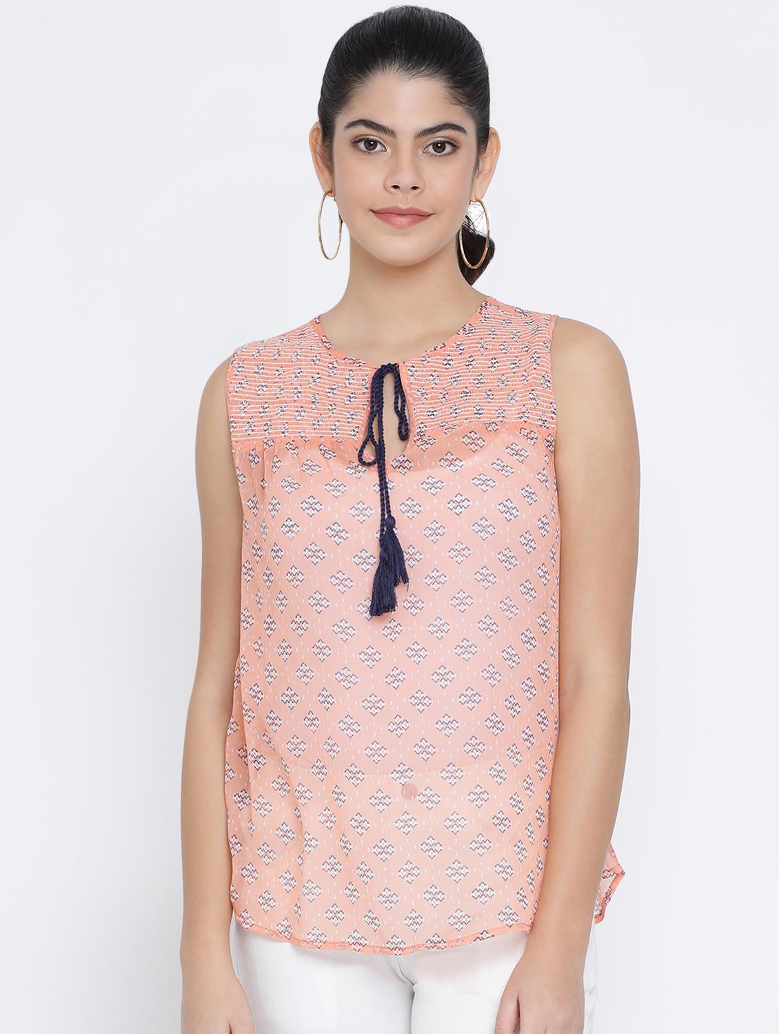 tie up neck printed top - 16448918 - Zoom Image - 0