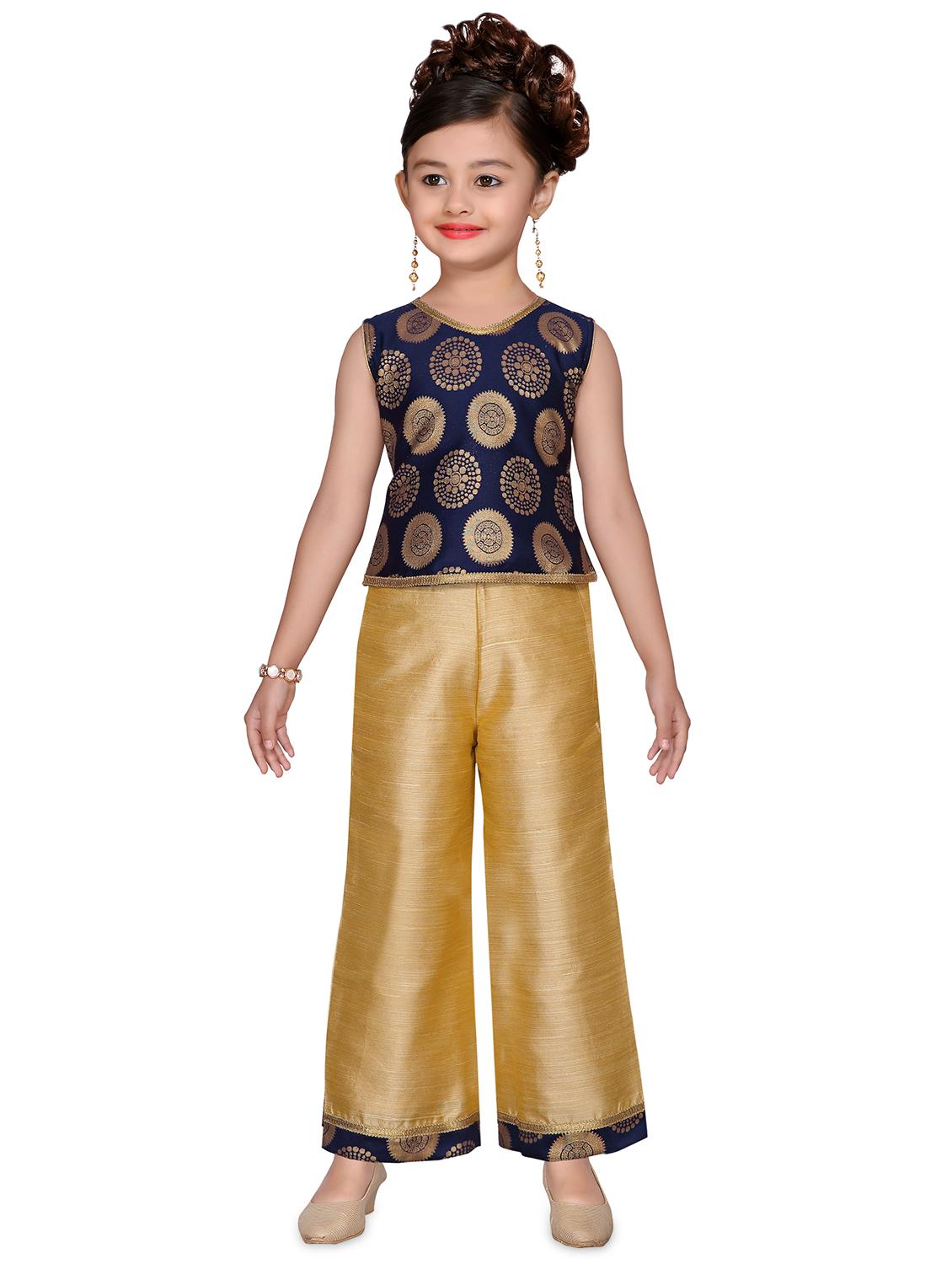 blue silk blend kurta and sharara set - 16453945 - Zoom Image - 0
