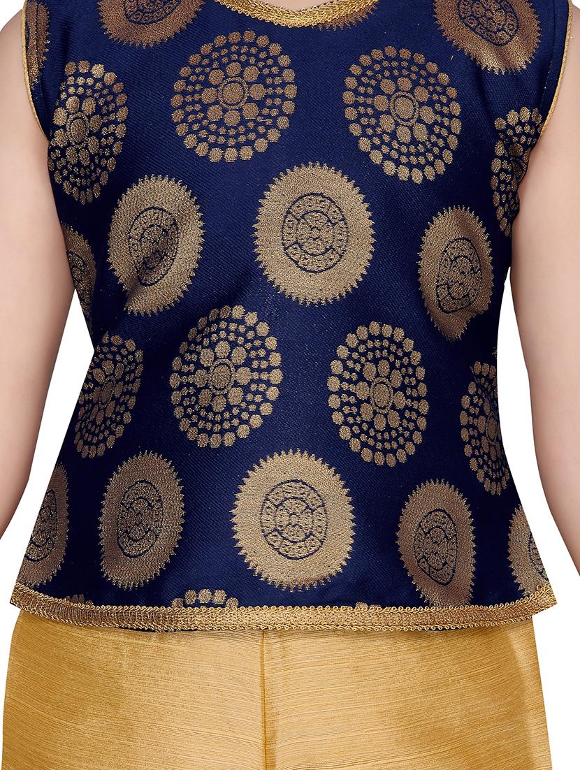 blue silk blend kurta and sharara set - 16453945 - Standard Image - 3