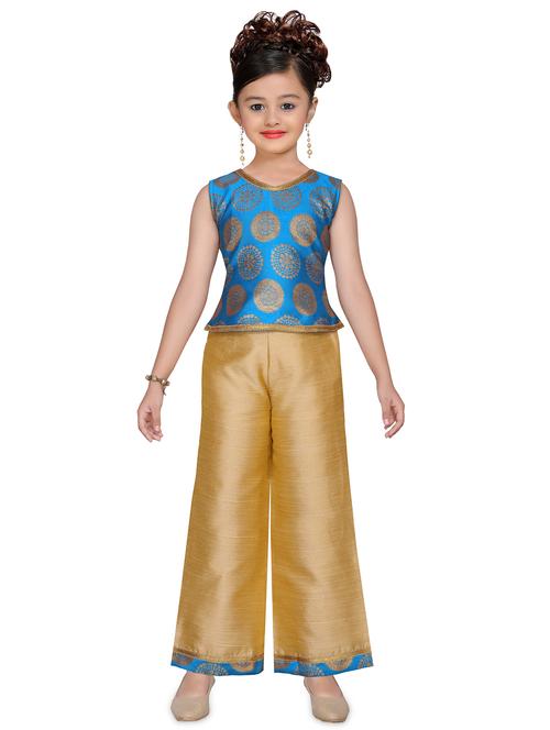 light blue silk blend kurta and sharara set - 16453966 - Standard Image - 0