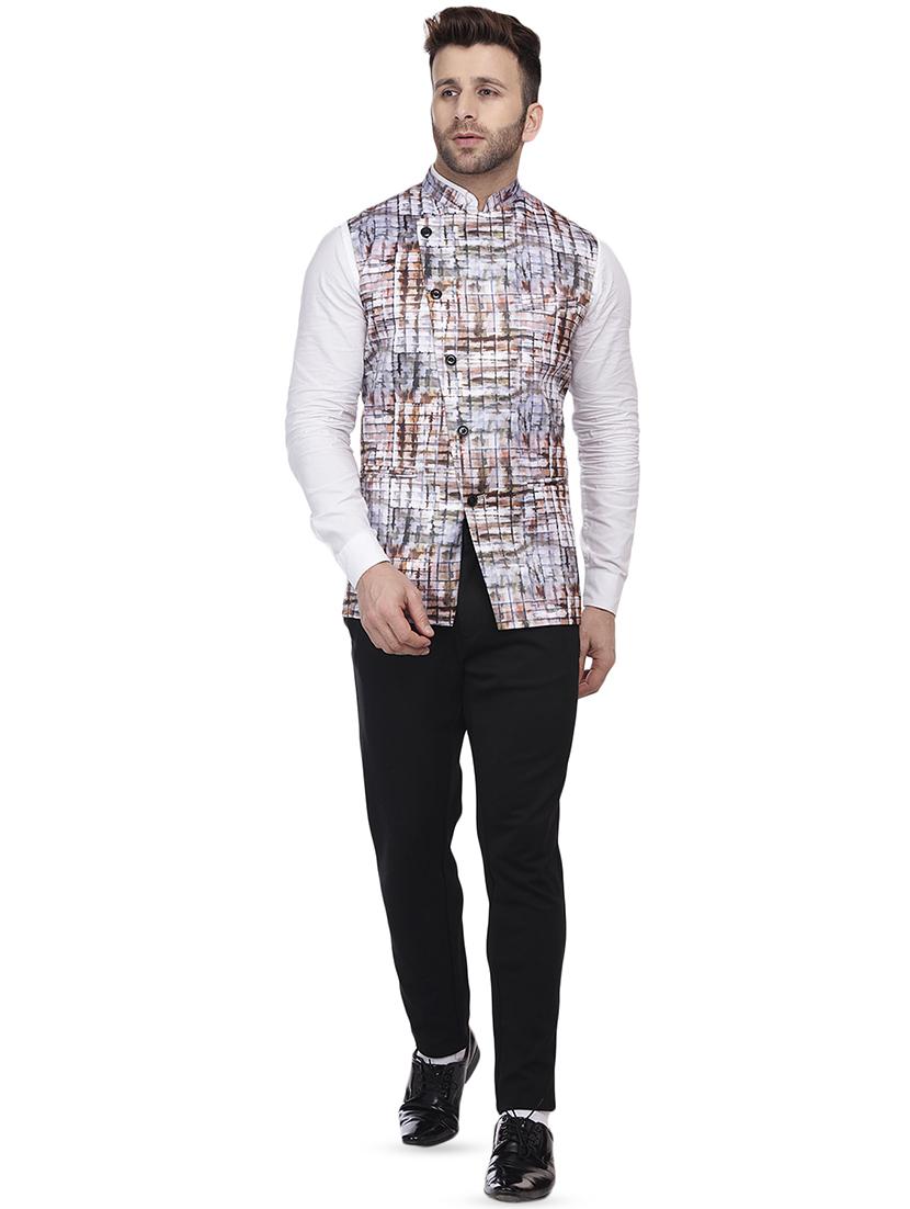 grey printed nehru jacket - 16457174 - Standard Image - 3