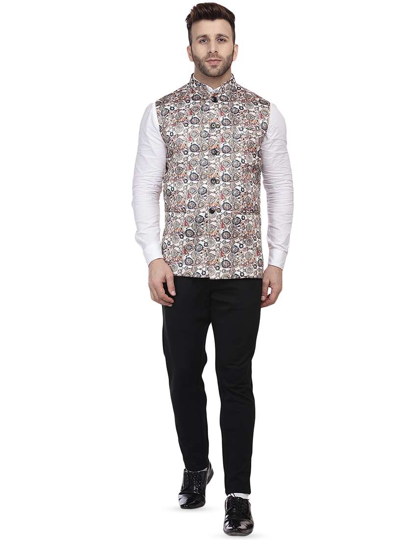 beige printed nehru jacket - 16457183 -  Standard Image - 3