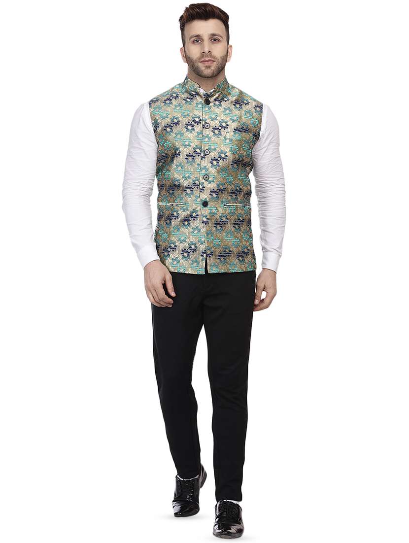 blue printed nehru jacket - 16457197 -  Standard Image - 3