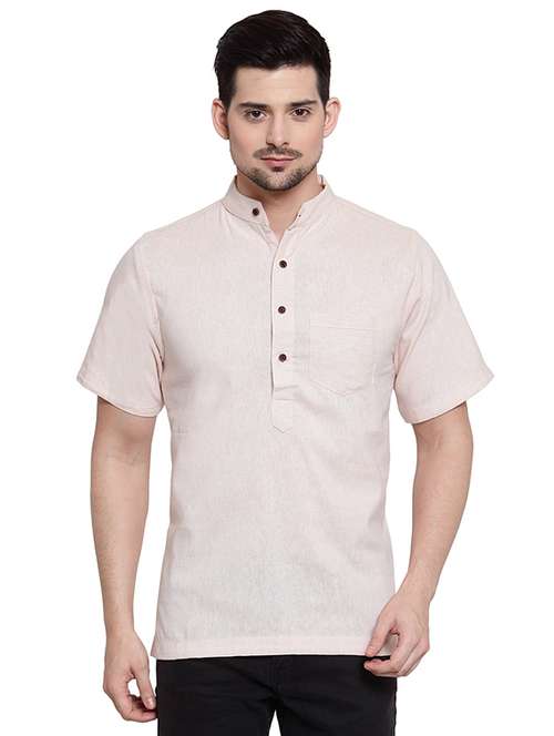 beige solid short kurta - 16459267 -  Standard Image - 0