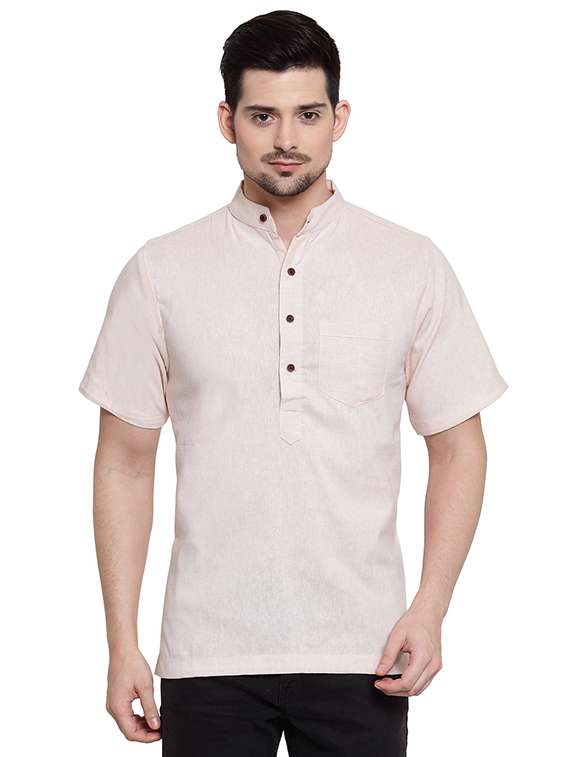 beige solid short kurta