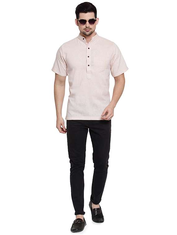beige solid short kurta - 16459267 -  Standard Image - 3