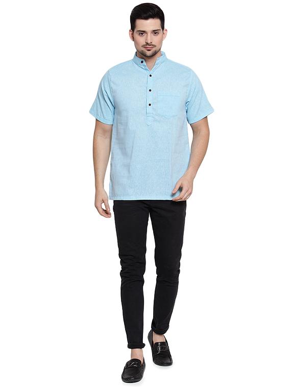 light blue solid short kurta - 16459269 - Standard Image - 3