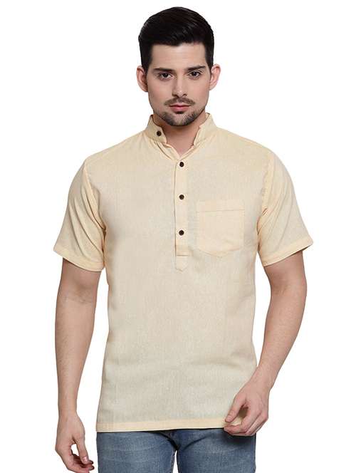 yellow solid short kurta - 16459271 - Standard Image - 0