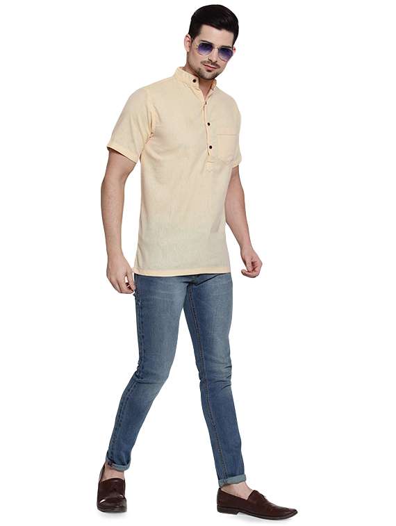 yellow solid short kurta - 16459271 - Standard Image - 3