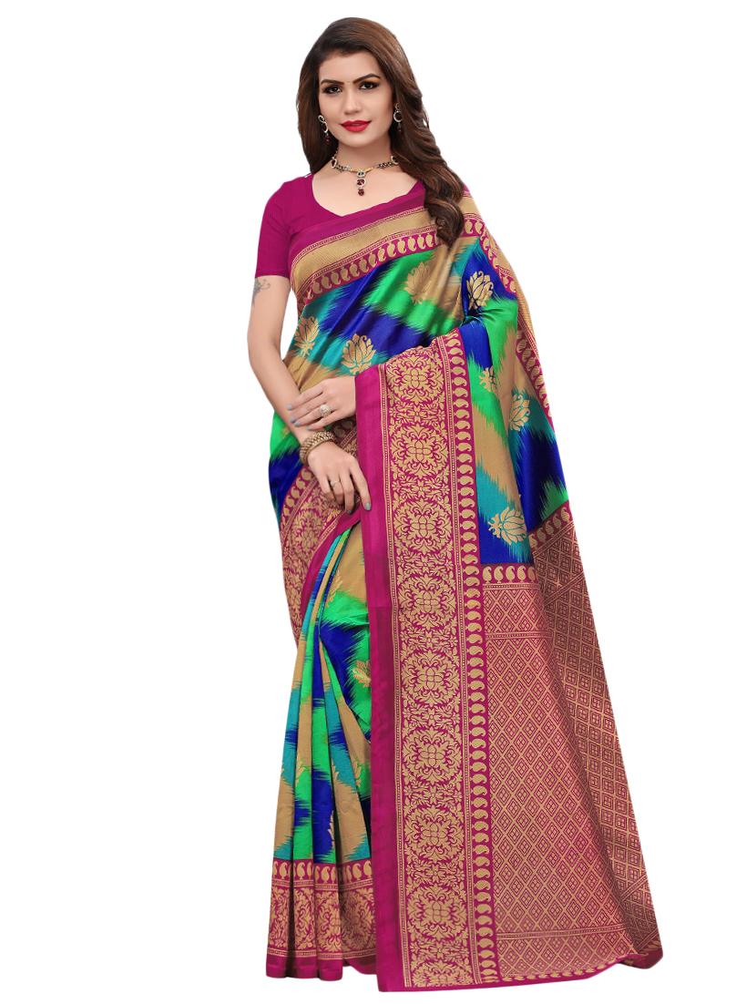ikat printed saree with blouse - 16460040 - Zoom Image - 0