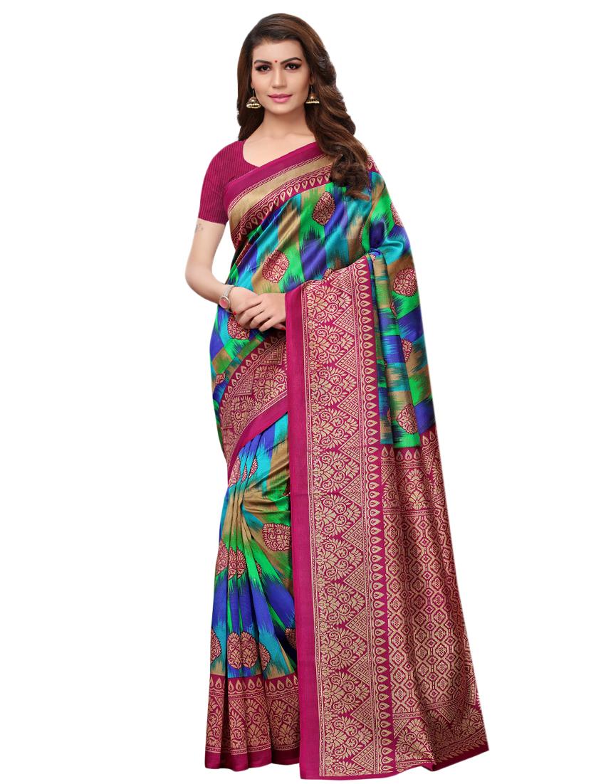 ikat printed saree with blouse - 16460044 - Zoom Image - 0