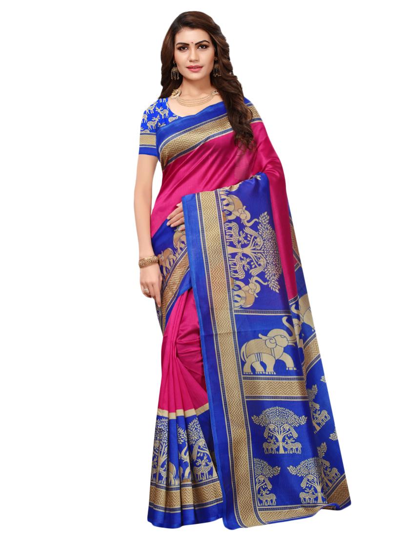 contrast printed saree with blouse - 16460055 - Zoom Image - 0