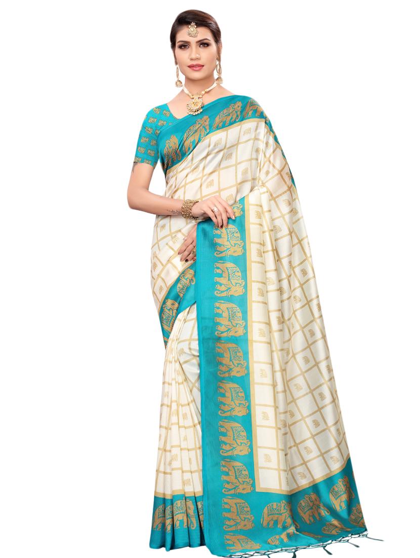 bordered printed saree with blouse - 16460130 - Zoom Image - 0